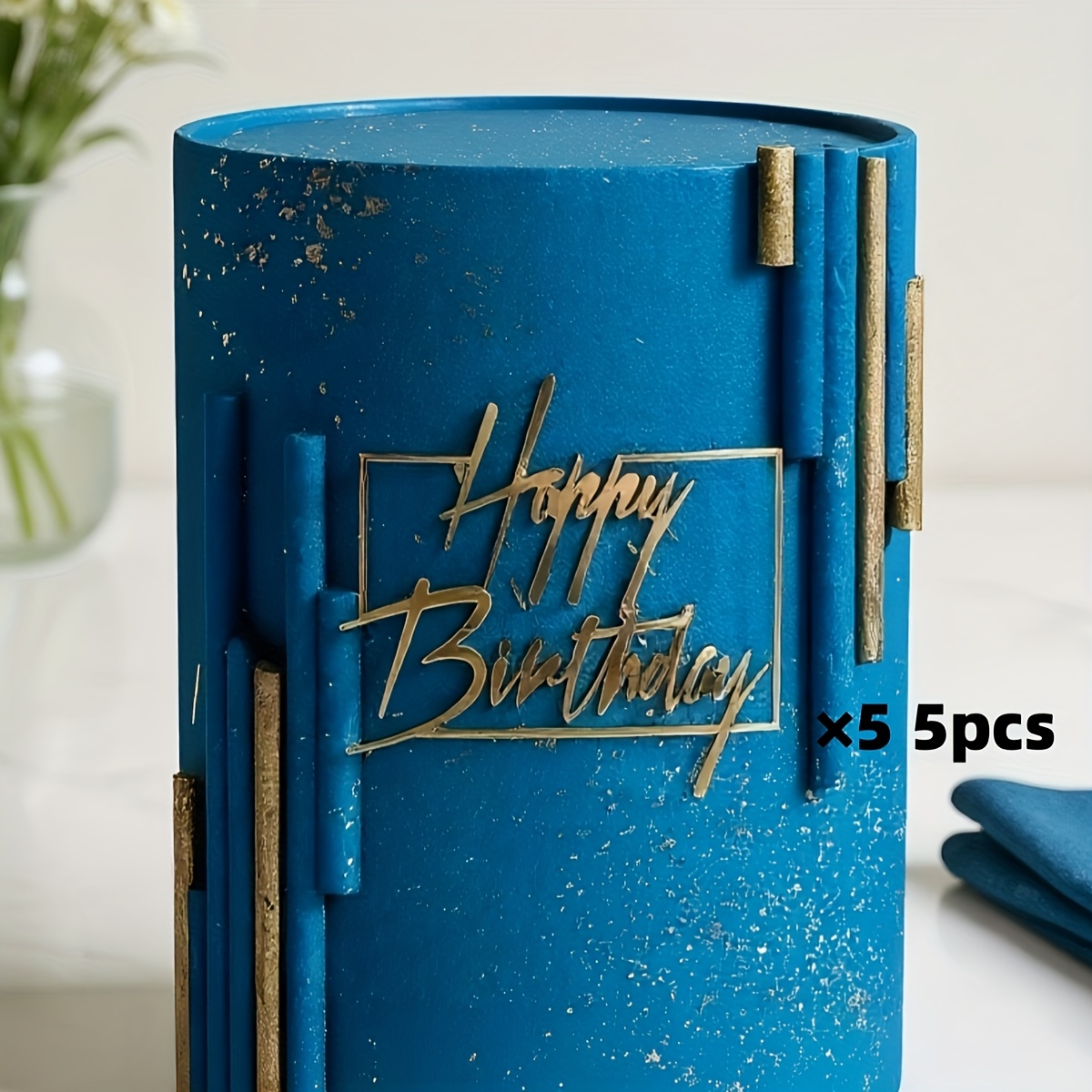 Image of 3pcs/5pcs Happy Birthday Cake Topper, Cake Decoration, Minimalist Font Design For Birthday & Christmas Party Cake Decoration