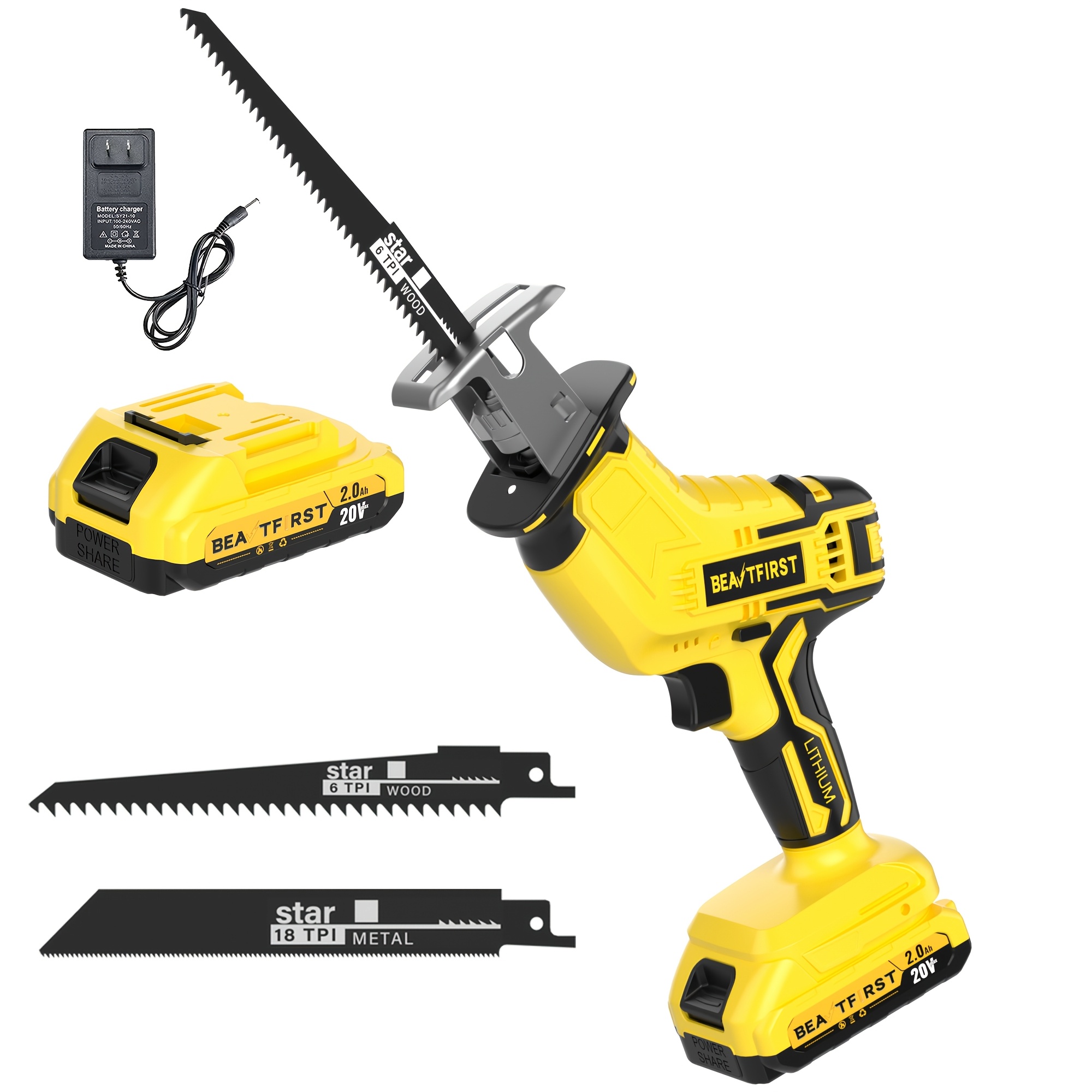 TEMU Newly Upgraded Electric Reciprocating Saw, Wireless With Led Light And Safety Lock, Suitable For Cutting, With 1 Battery, Replaceable Saw Blades