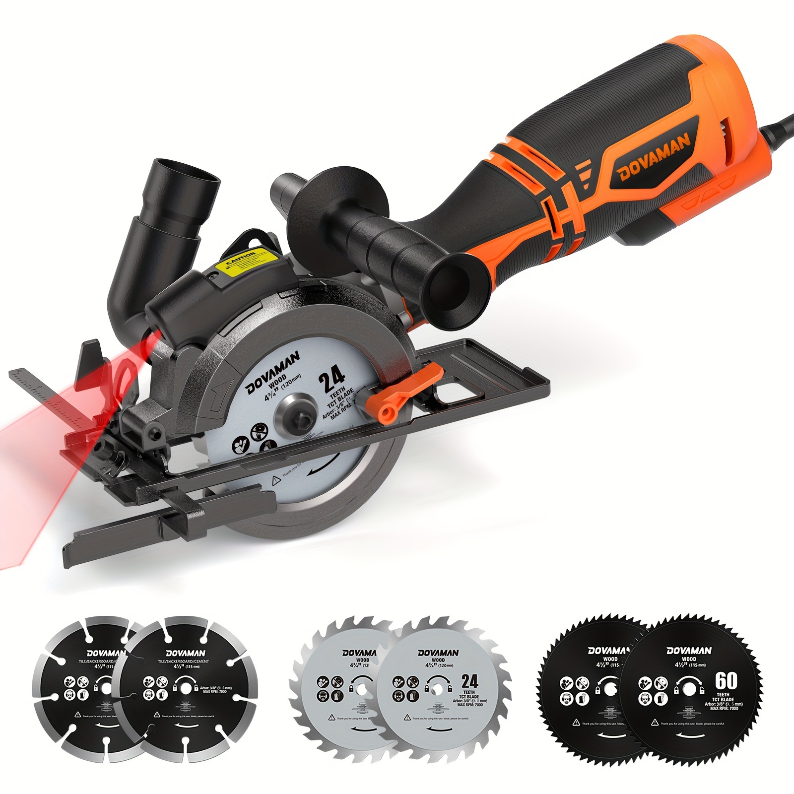 

Mcs01a Circular Saw, 5.8a 4-1/2" Circular Saw W/laser, Metal Auxiliary Handle, 6 Saw Blades (4½", 4¾"), Cutting Depth 1-11/16" (90°), 1-3/8" (45°), Ideal For Wood, , Plastic, Tile