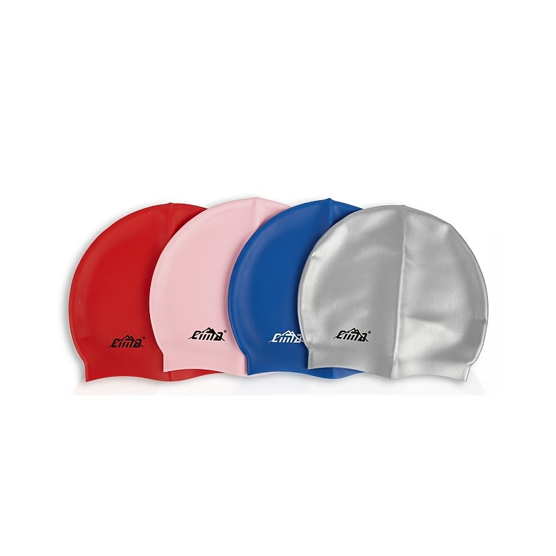 Image of Silicone Swim Cap 4-pack, Waterproof Swimming Caps For Adults Men Women, Soft Stretchy Durable Swim Hat For Pool Training, Beach Swimming, Unisex
