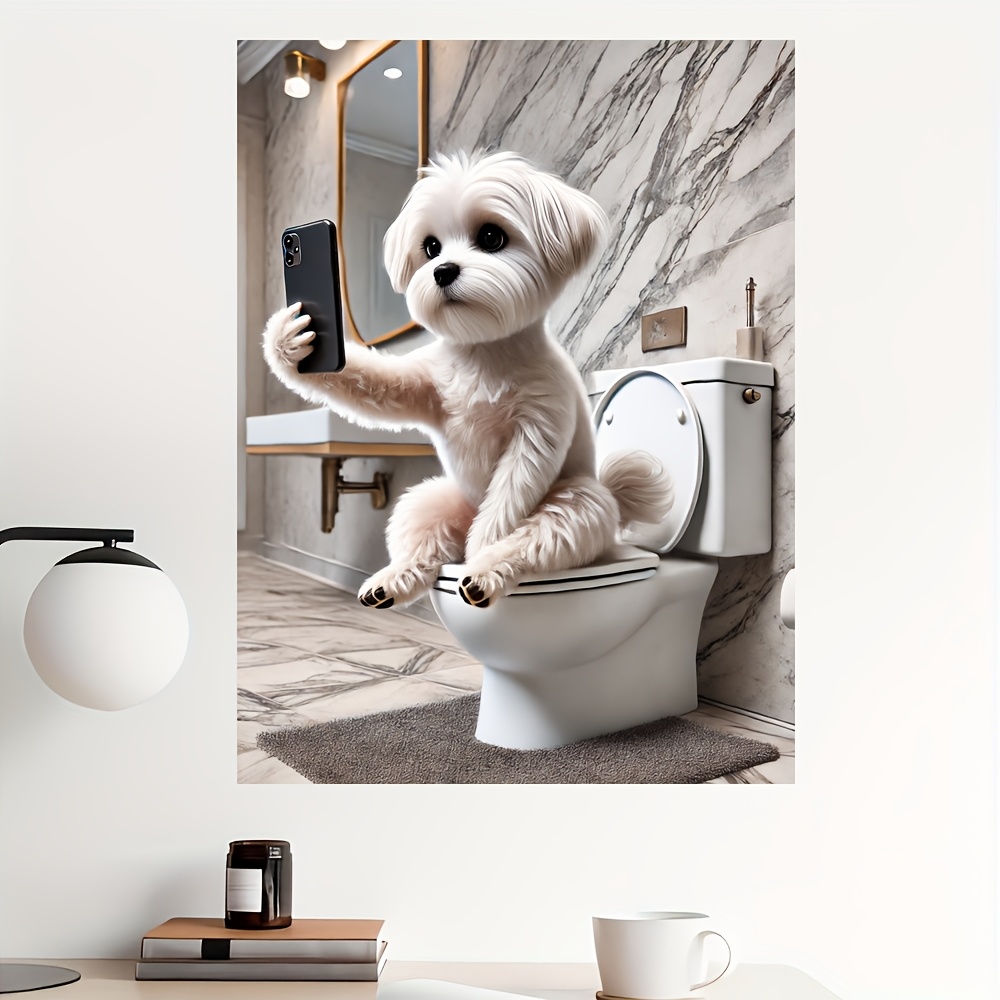 

Humorous Dog In Bathroom Art 12x16 , - Decor For , , , - Unique - Christmas