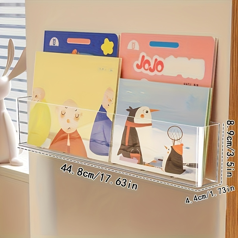 1/2 Wall-mounted Book Holder, Display Shelf, Transparent With Adhesive Backing Included, For Classroom, Office, Bedroom, And Desk Organization, Book Storage