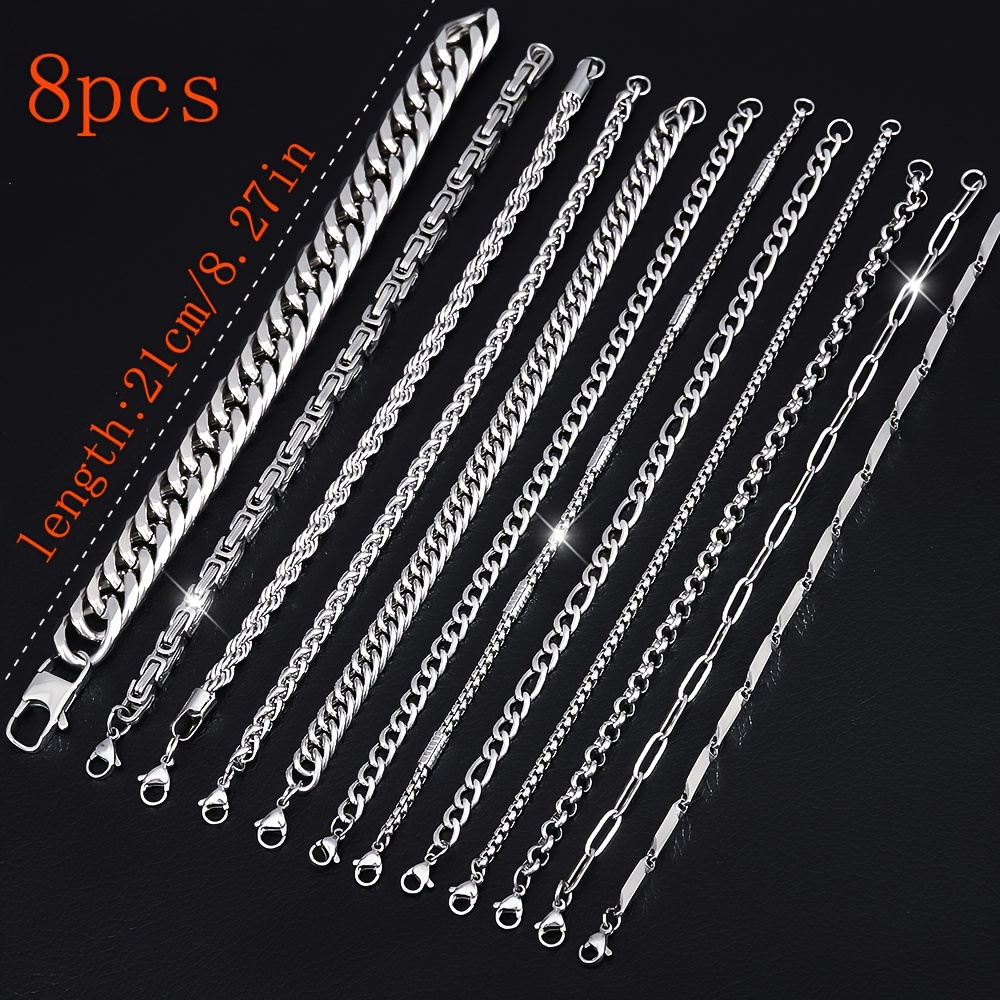 Image of 8pcs 304 Stainless Steel Men's Bracelets - Women's Bracelets - Unisex Jewelry, A Simple And Stylish Men's Bangle Bangle Bracelet Set, An For Halloween, Christmas And Birthday Gifts