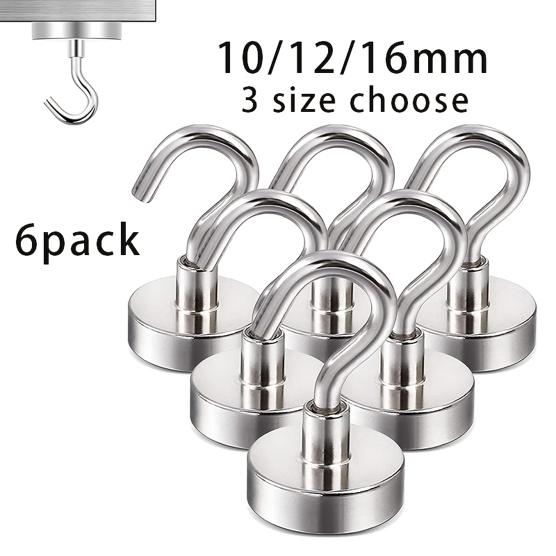 

6pcs Magnetic Hooks, 3 Different Size 10/12/16mm Heavy Duty Magnet S-hooks Neodymium Magnets Hooks Earth Magnetic Hooks For Hanging, Refrigerator, Extra Cruise Hooks For Kitchen, , Grill