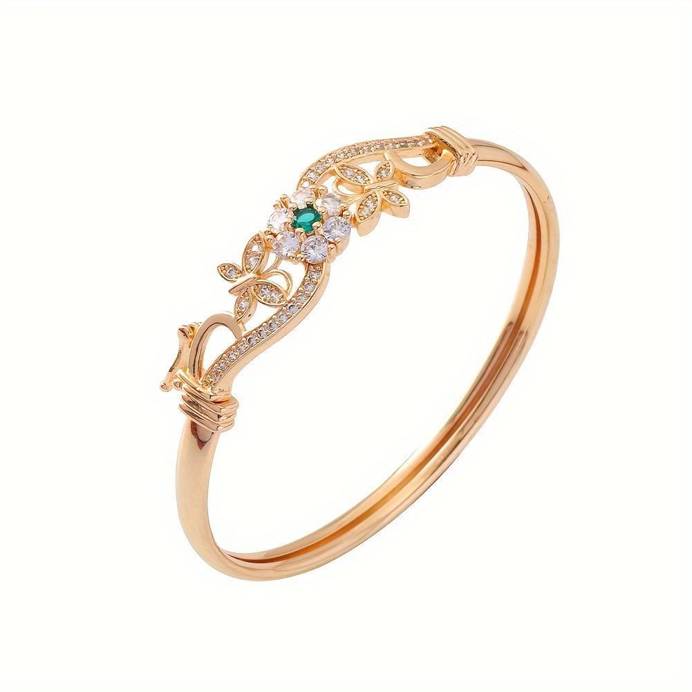 Golden Tone Butterfly Bangle Bracelet with Zirconia & Floral