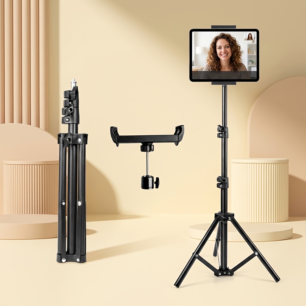 TEMU Supporto a treppiede per iPad, con supporto regolabile in altezza da 43 pollici e cavalletto da per iPad con attacco a treppiede girevole a 360簞