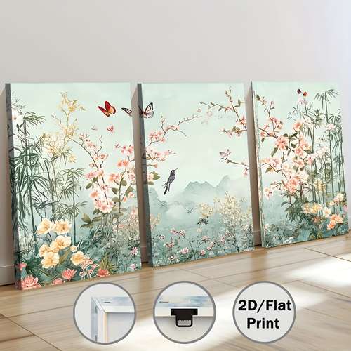 Set 2 Quadri Su Tela 40x30 Cm, Illustrazione Cervello E Cuore Con Fiori Colorati, Senza Cornice, Decorazione Moderna