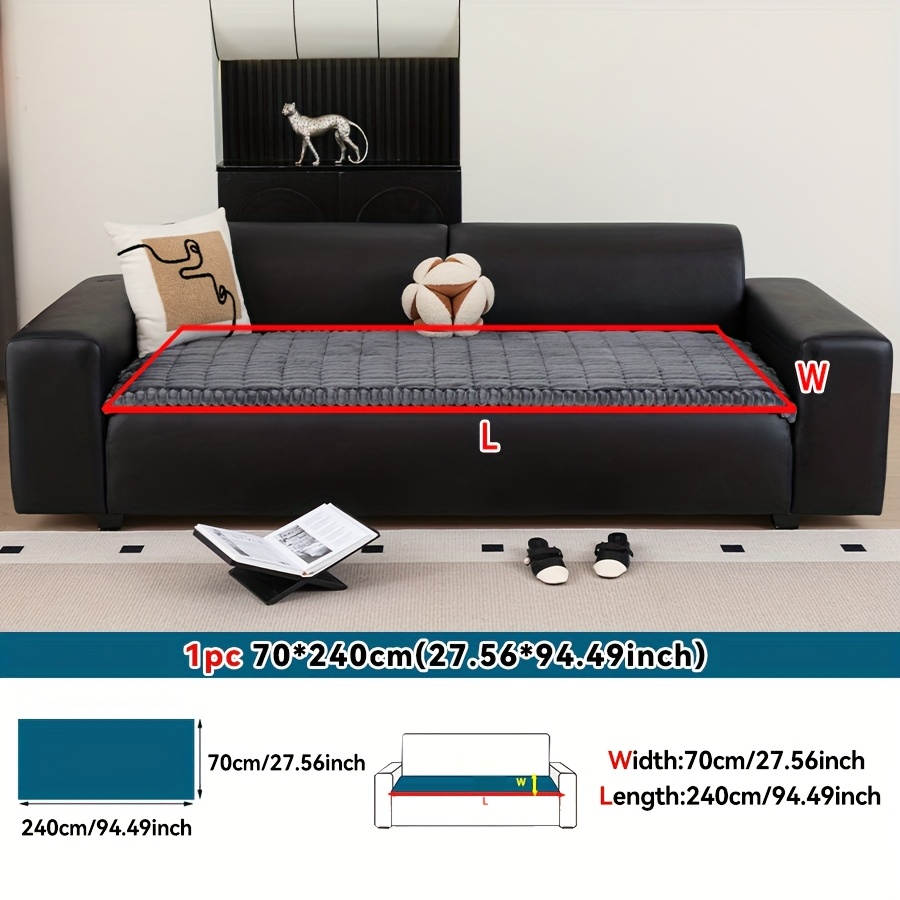TEMU 1pc Nordic Minimalist Autumn/winter Plush Solid Color Striped Thickened Flannel Non-slip Anti-pilling Sofa Cushion Seat Pad, Suitable For