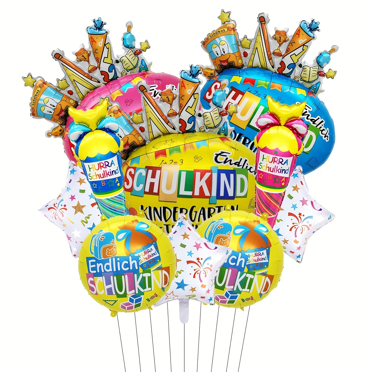 10pcs/set, German, Schulkind Back To School Theme Foil Balloons, German Letter Schulkind Ice Cream Balloon, Back To School Decorations, School, Classroom Decor For Christmas, Halloween