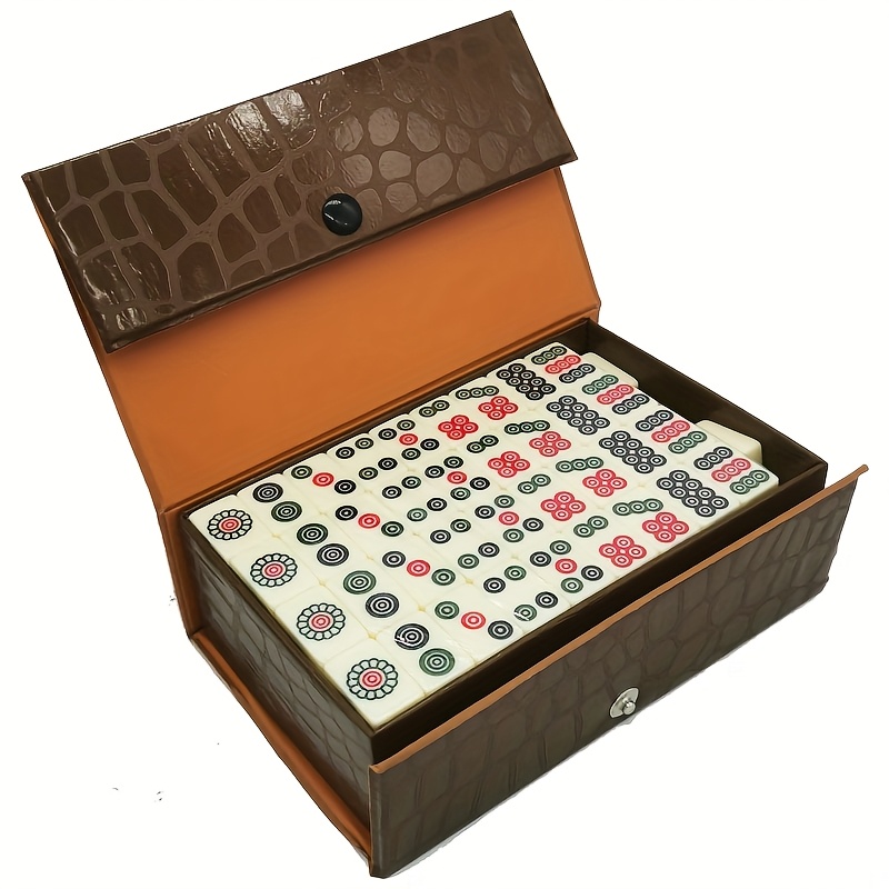 144pcs white compact   set with floral and geometric patterns ideal for travel   entertainment travel entertainment modern mahjong set durable game tiles mahjong set