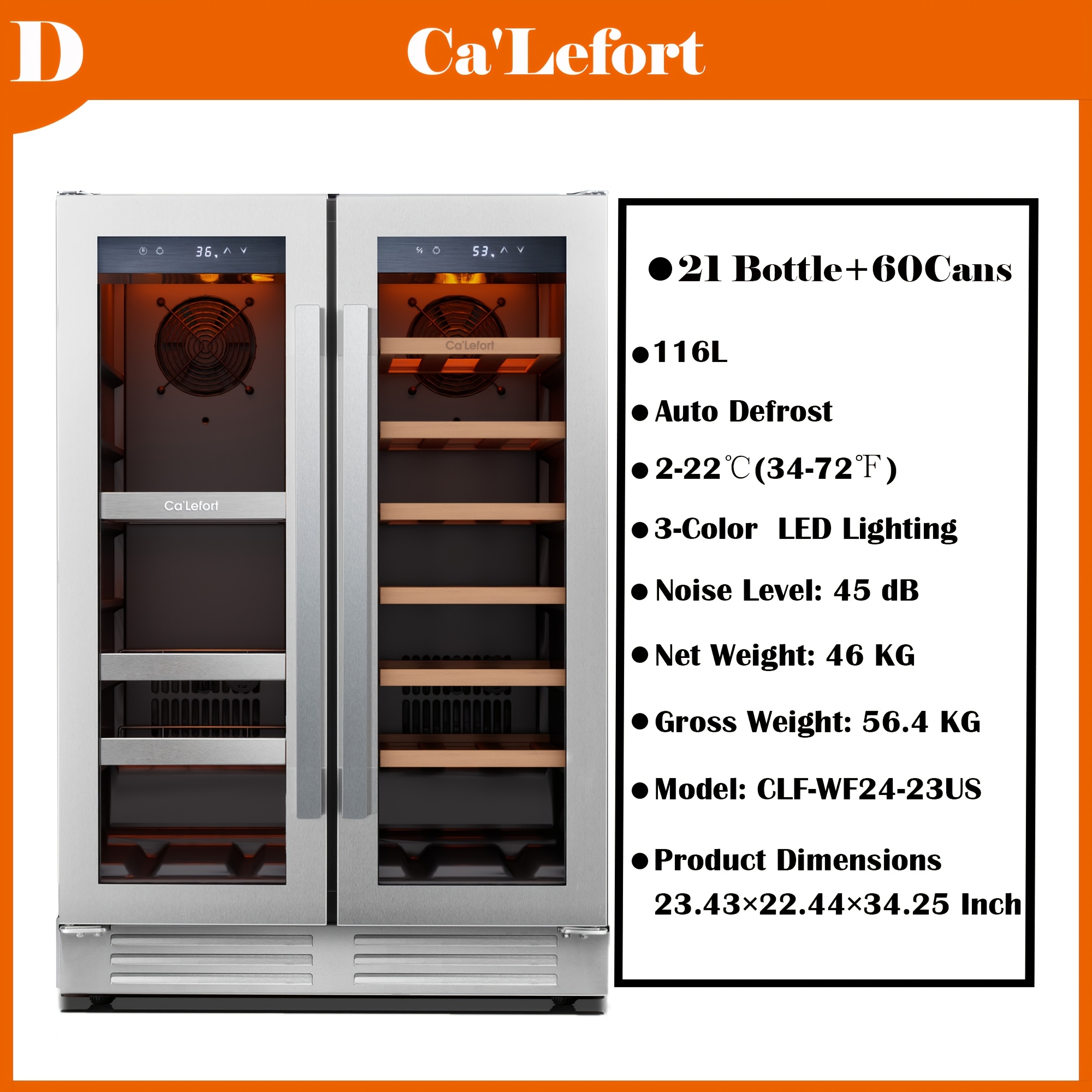 24 inch   wine and beverage refrigerator cooler 60 can and 20   beverage fridge us 115v wine refrigerator with 34 f 54 f temperature control beverage cooler built in or freestanding   home kitchen   cu ft Product details 1