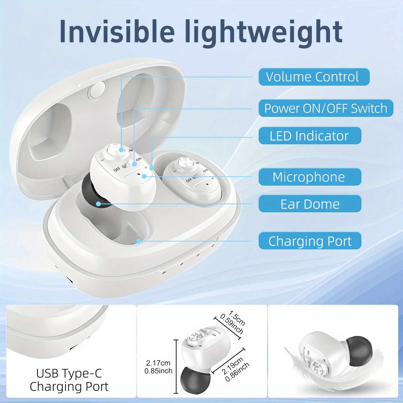 2+1pc Hearing Amplifier, USB Rechargeable With Charging Box, Adjustable Volume Control, Invisible In-ear Sound Amplifier, Long Battery Life, Suitable For Daily Outdoor And Family Gatherings, Call