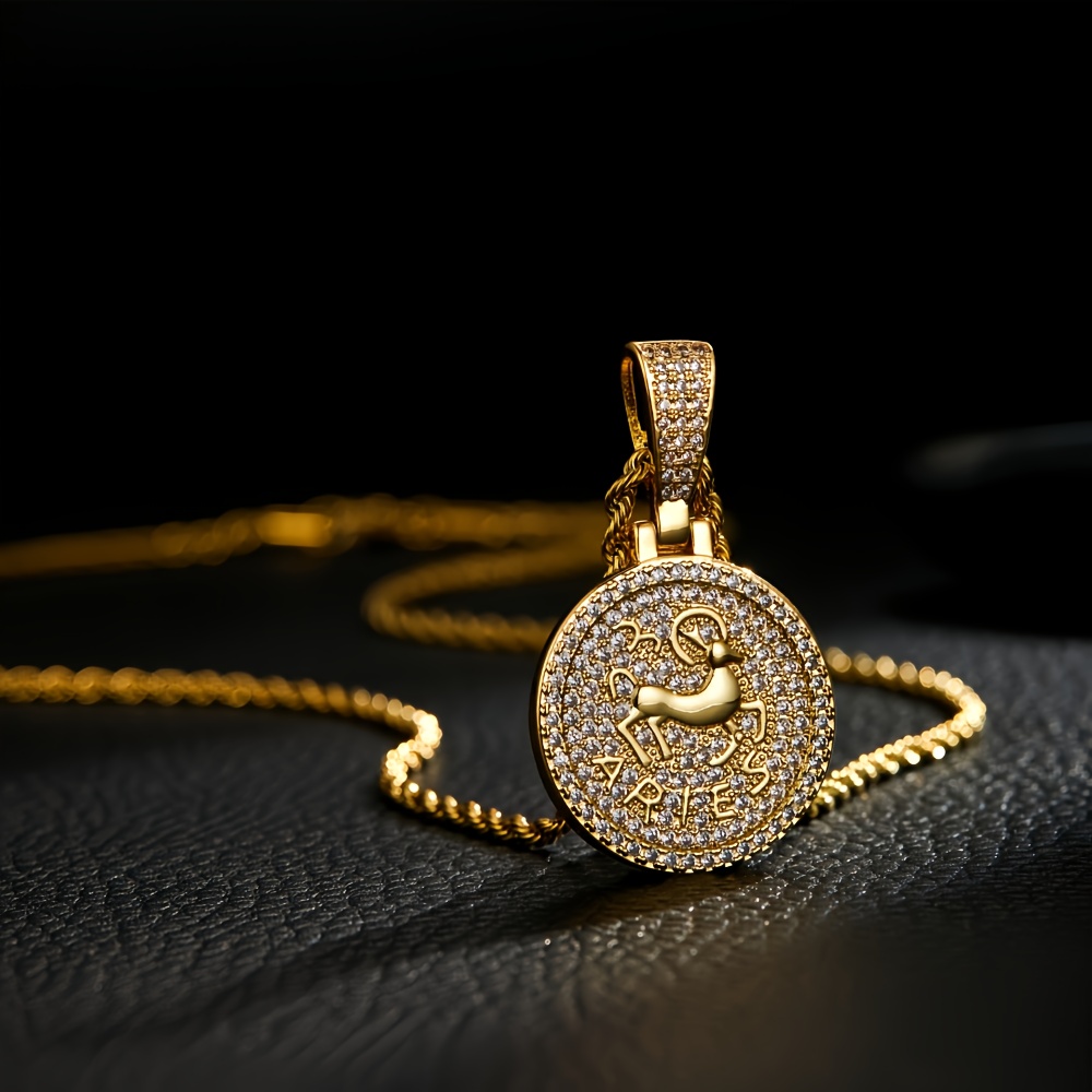 E-shop 12 Tierzeichen-Kleine Waren Halskette - 14K vergoldeter Hip-Hop Astrologie-Anhänger mit synthetischen Zirkonia-Steinen, 24in 304 Edelstahlkette,