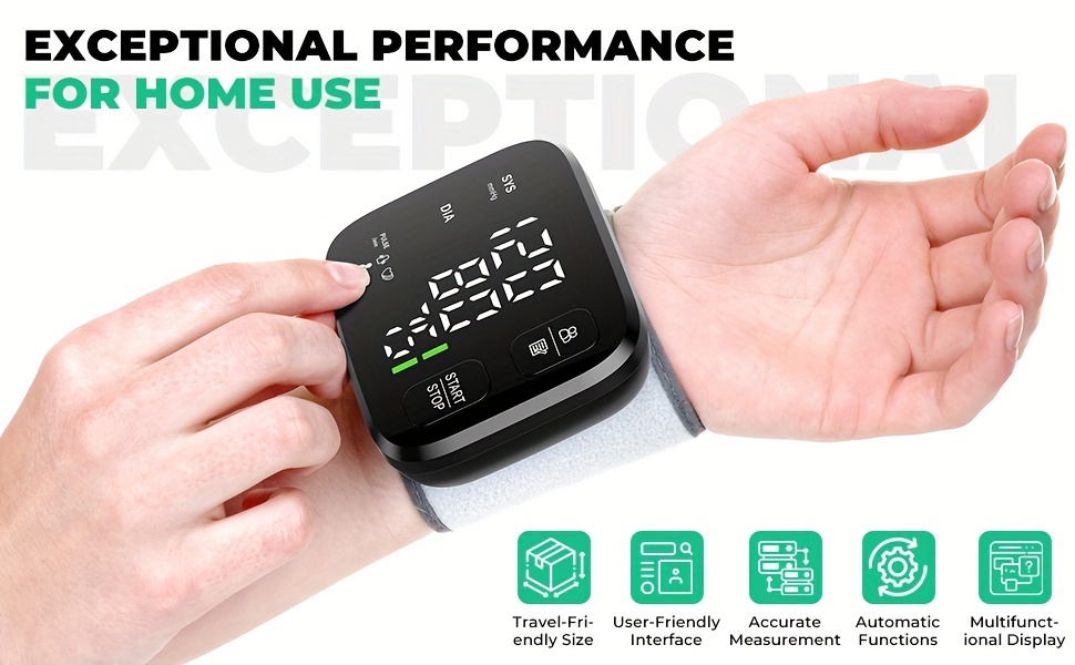 blood pressure machine for adults portable wrist   with led backlit   user memory 240 readings   operation adjustable cuff for fits 4 9 8 5 battery operated battery not included Product details 0