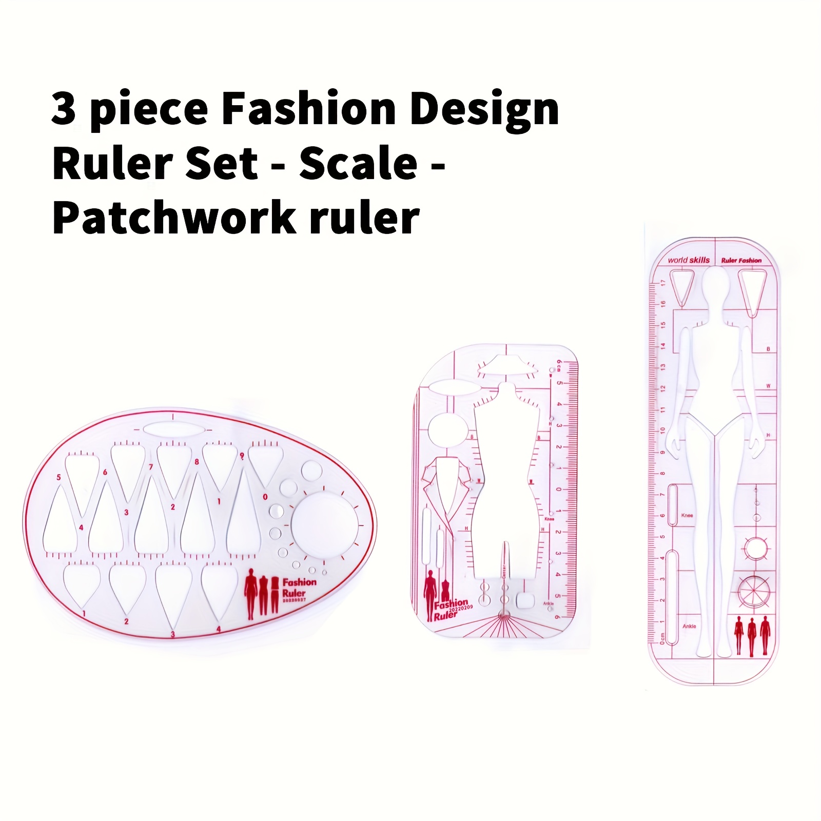 

3pcs Ruler Set - Acrylic Scale & Seam Ruler For Pattern Making And Dressmaking -