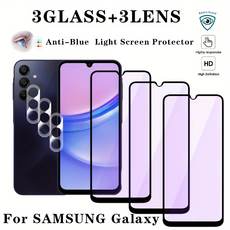 [3+3] 3 Zaščitne folije za zaslon mobilnega telefona proti modri svetlobi HD s 3 zaščite leč za Galaxy A54 5G/ A55 5G/ A56 5G/ A15 5G/ A16 5