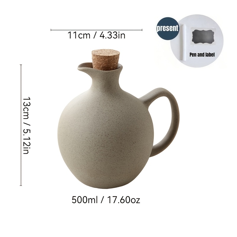 Image of 1pc 500ml (17oz) Japanese-style Coarse Pottery Oil Bottle With Cork, Creative Household Kitchen Coarse Pottery Seasoning Bottle, Simple Condiment Jar