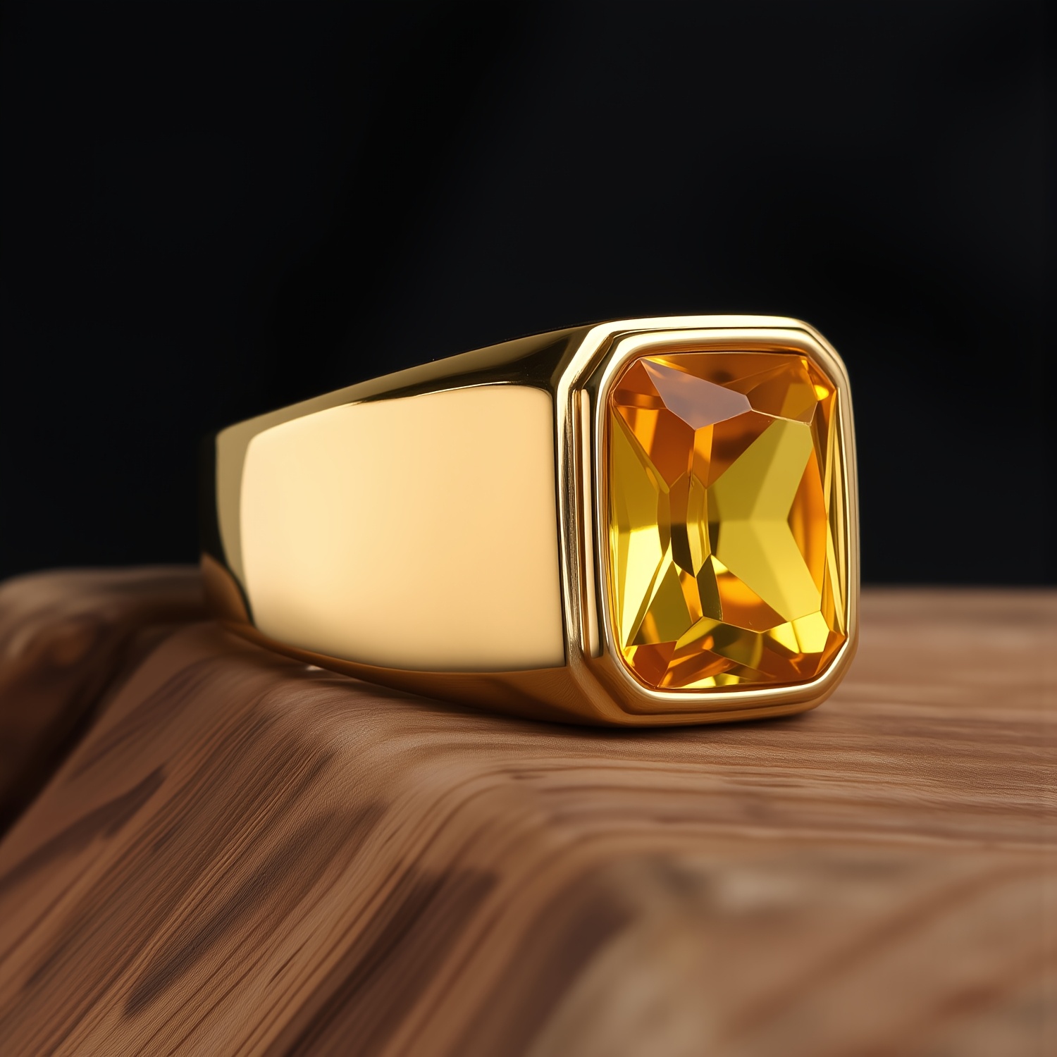 Yellow Stone Ring - Gold Band