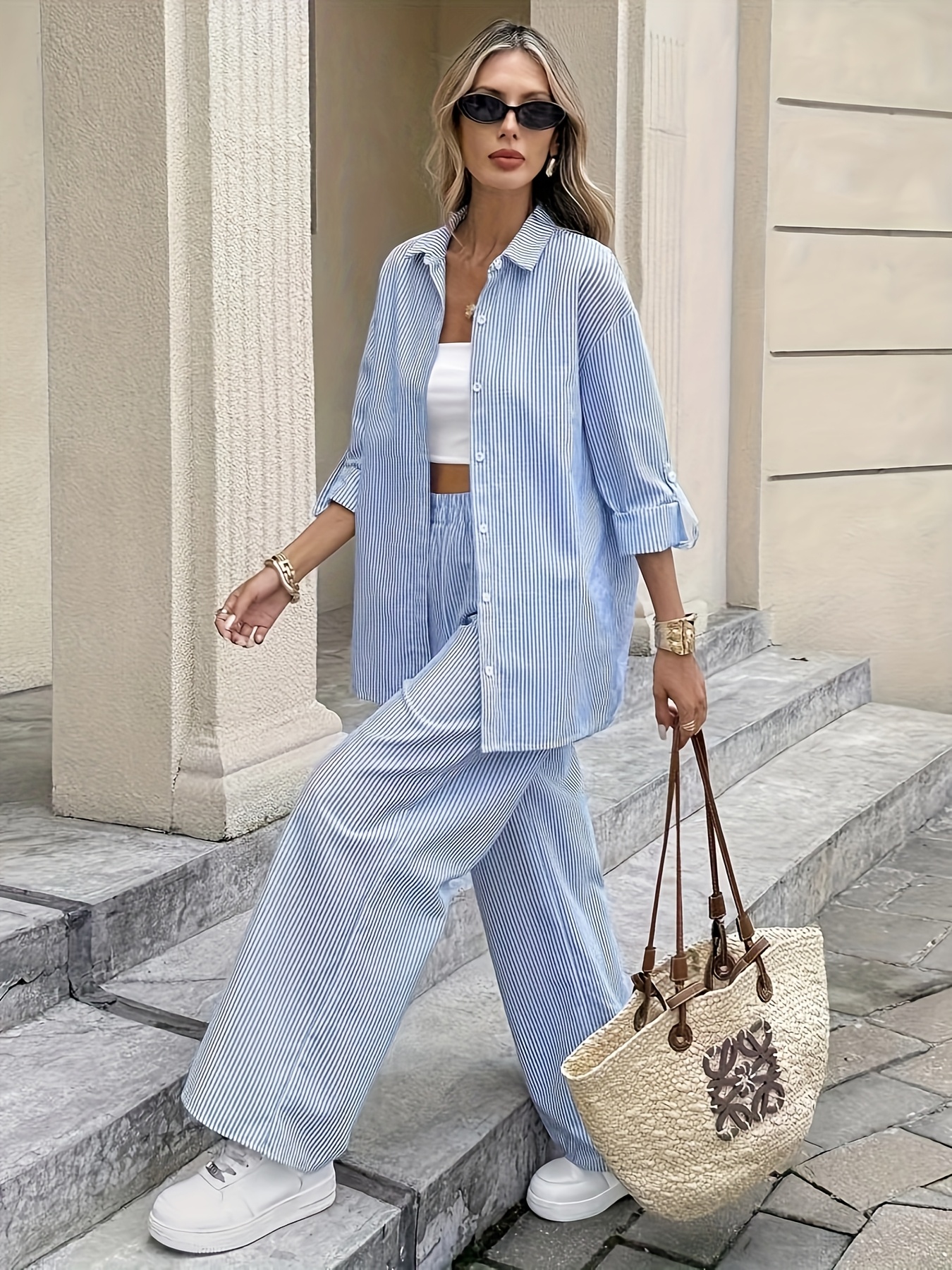 conjunto camisa oversize mujer pantalones Temu Spain