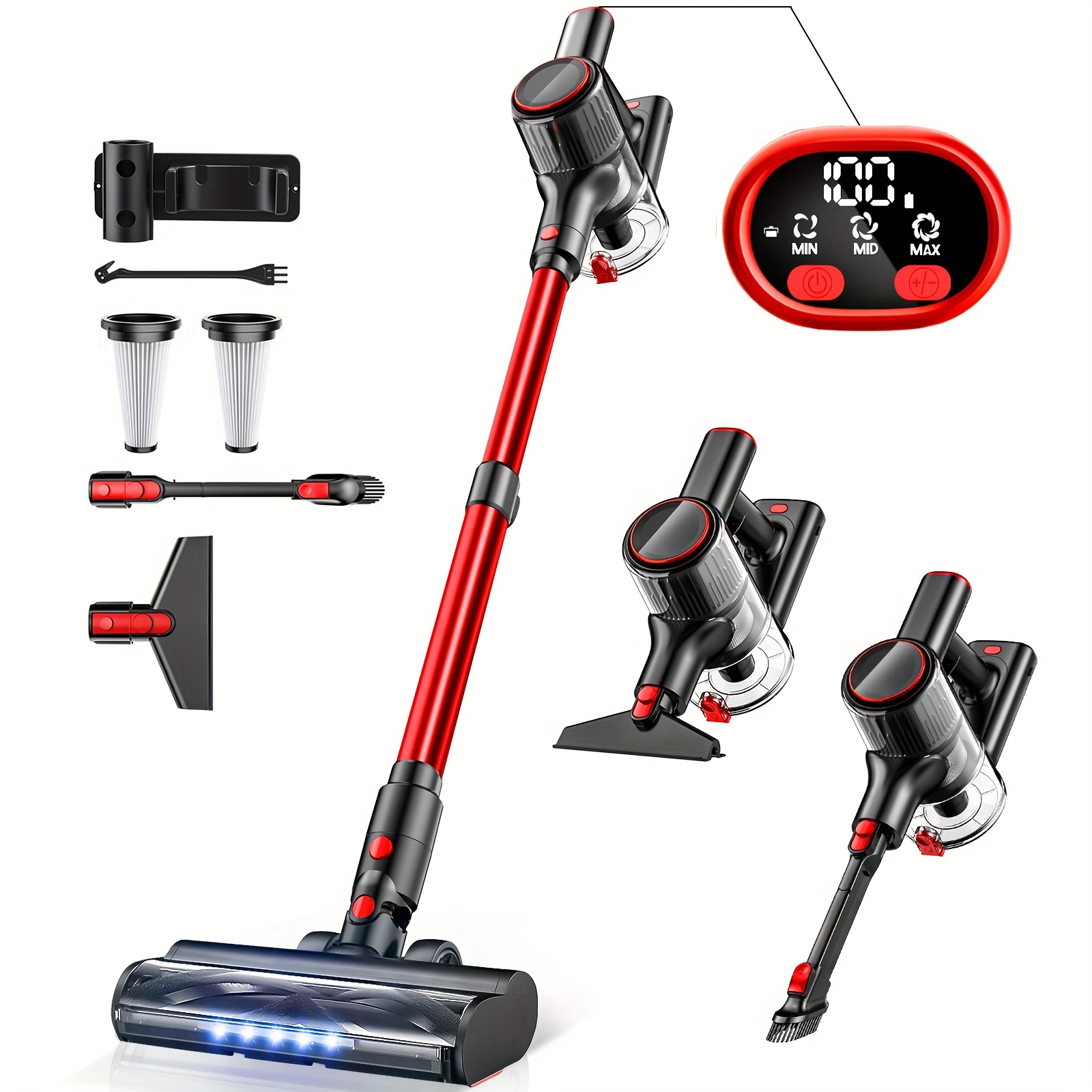 Aspirateur à Bâton * Fil A27R | Aspiration Multisurfaces 8 en 1 | * et Silencieux avec Affichage LED | Batterie Lithium Rechargeable | Inclut Accessoires pour Sol Dur et Moquette | * | Idéal *, *, Élimination des Poils d&#39;Animaux, Outil de Nettoyage * | Design Élégant | Aspirateur *