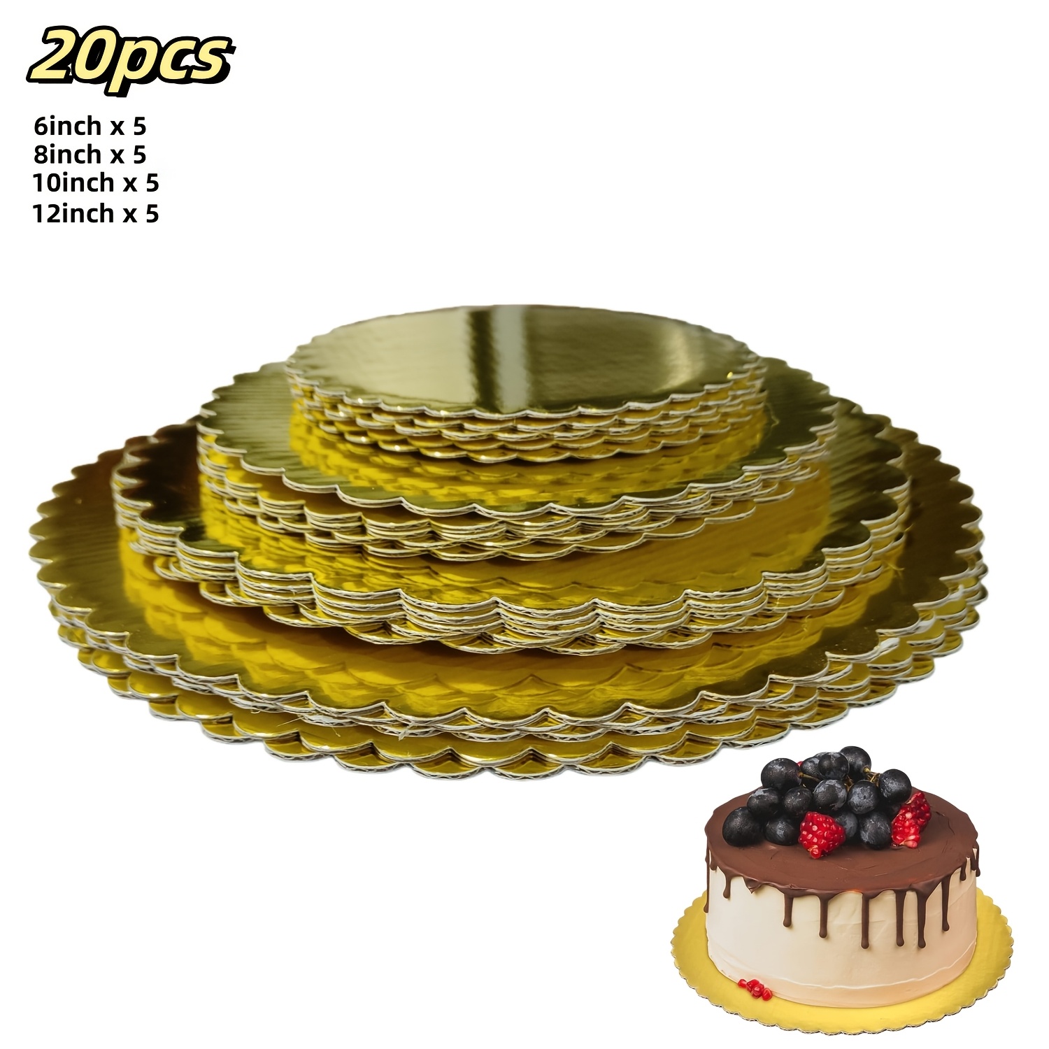 20pcs Cake Board Round Cake Ring, 6, 8, 10, 12 Inch Cake Base Cardboard, 5pcs Each Size, For Baking Cakes, Disposable Cake Base Cardboard Ideal For Valentine's Day Wedding Birthday Cake Decoration