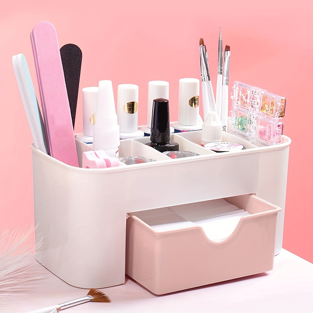 

Récipient pour organiser les fournitures d'art d'ongle, y le de vernis gel, les tampons de nettoyage et les cotons-tiges, conçu pour le stockage des outils et pour votre espace de travail .