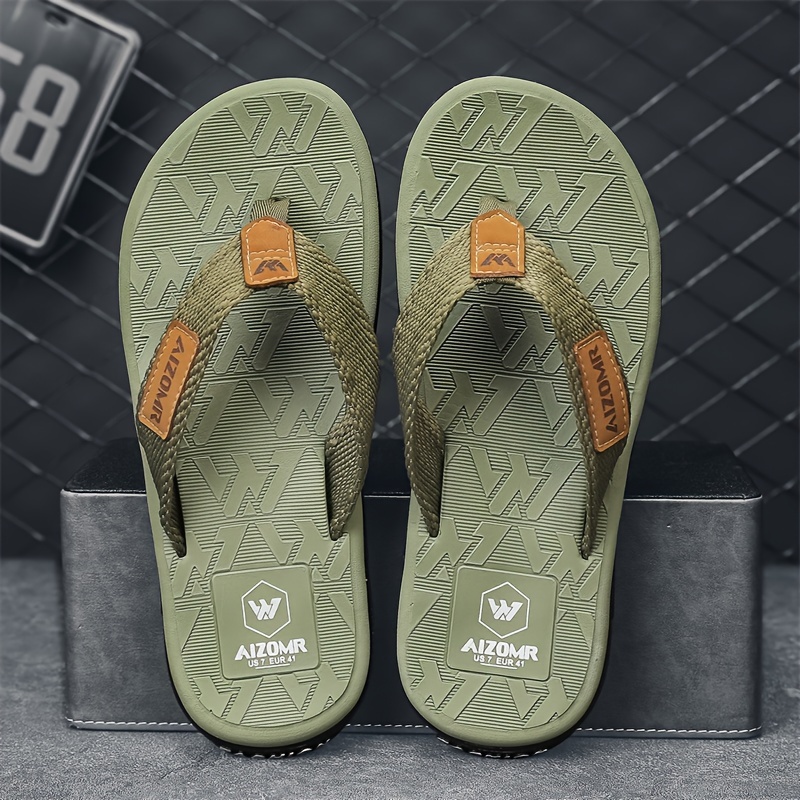 mens trendy solid colour lightweight flip flops comfy non slip casual rubber sole durable thong sandals for mens outdoor activities Product details 1