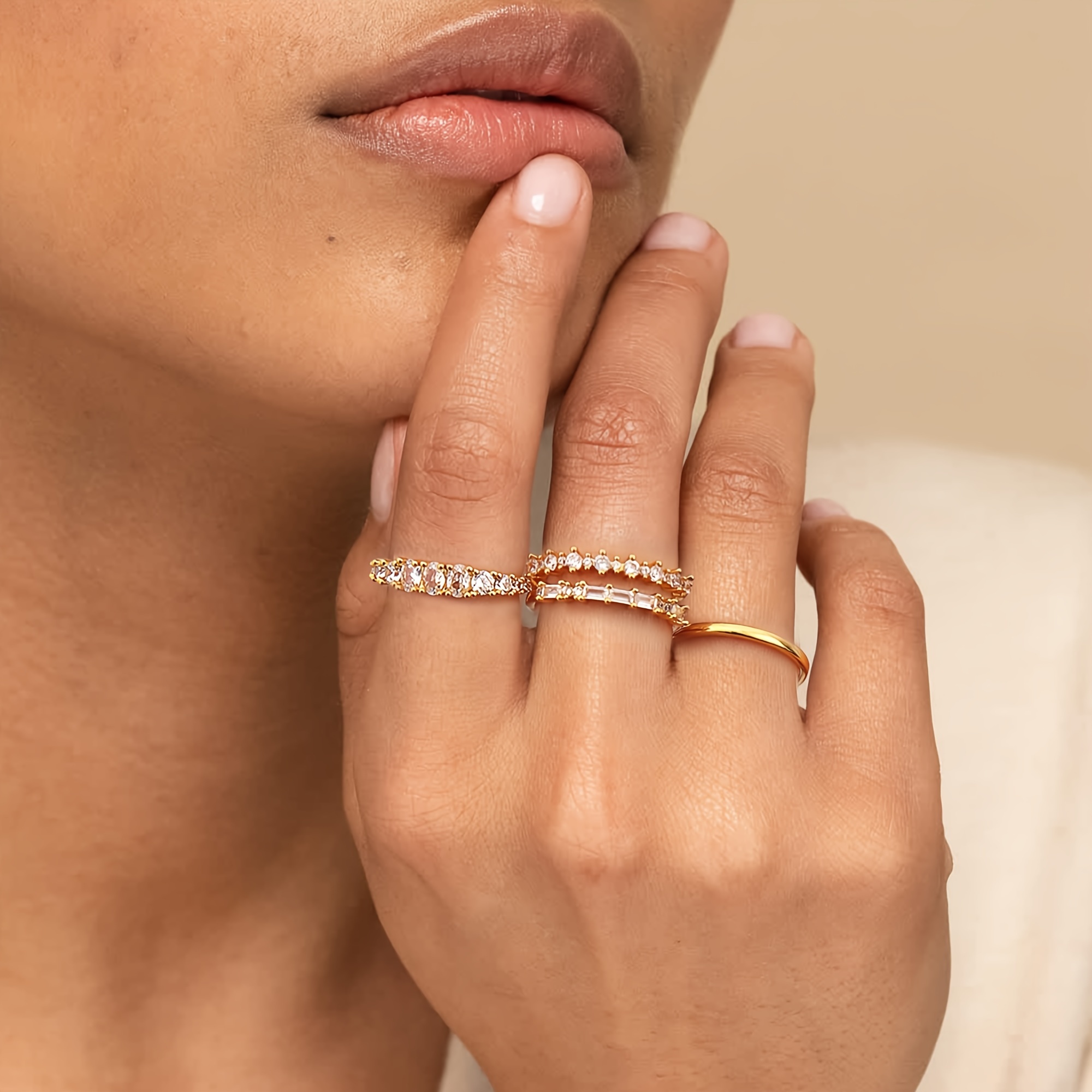 8pcs 14k Golden Plated Stacking Ring Set For Women Teen Dainty Thumb Stackable Rings Golden Silvery Heart Cz Non Tarnish Rings Plain Band Size 4-11 | Great Deals