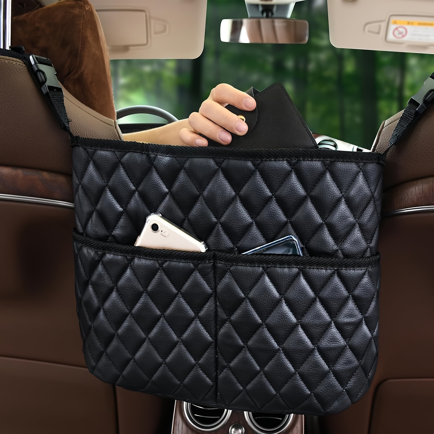 

1pc Universal Fit Leather Car For - Multi- Bag For Handbags, Phones, And Accessories - Vehicle Interior Accessories For Women And Men