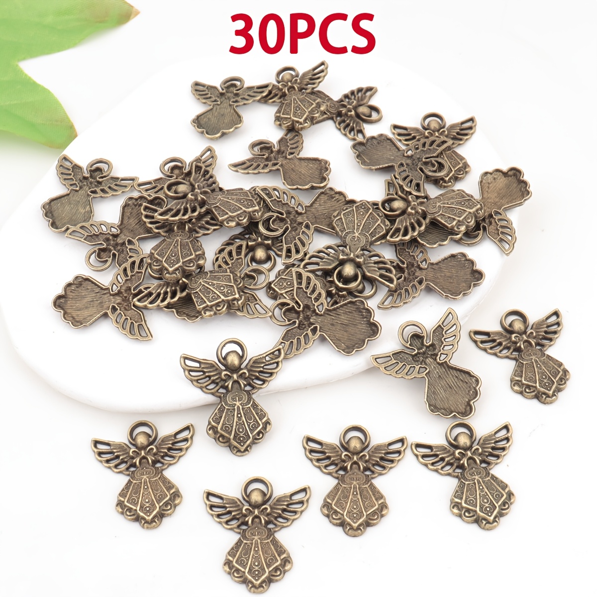 10pcs Antique Bronze Winged Guardian Angel Pendants