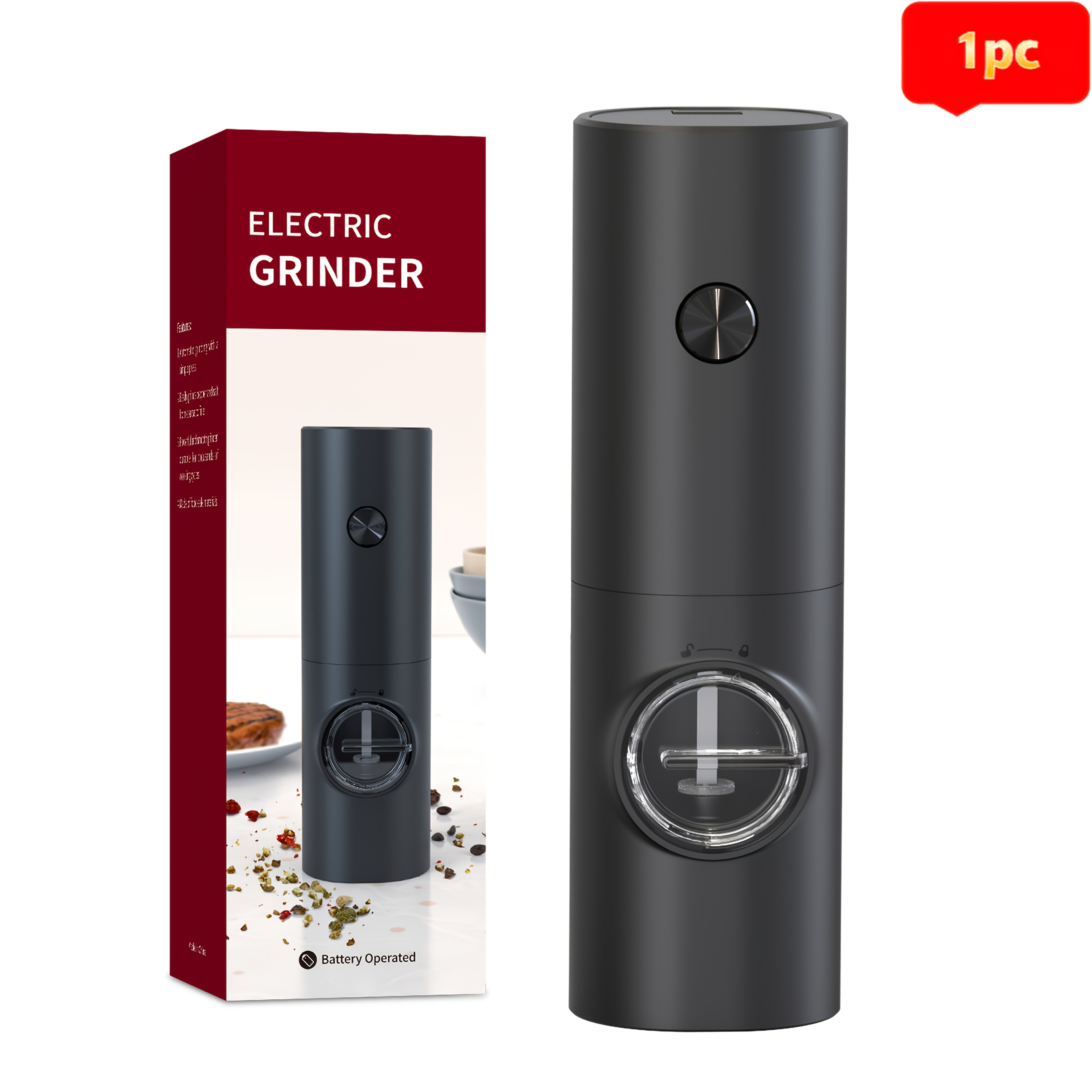 Electric Salt And Pepper Grinder, In Single And Options. Includes Base, Battery-powered (batteries Not Included), Adjustable Grind Coarseness, One-handed Automatic Operation, For Convenient