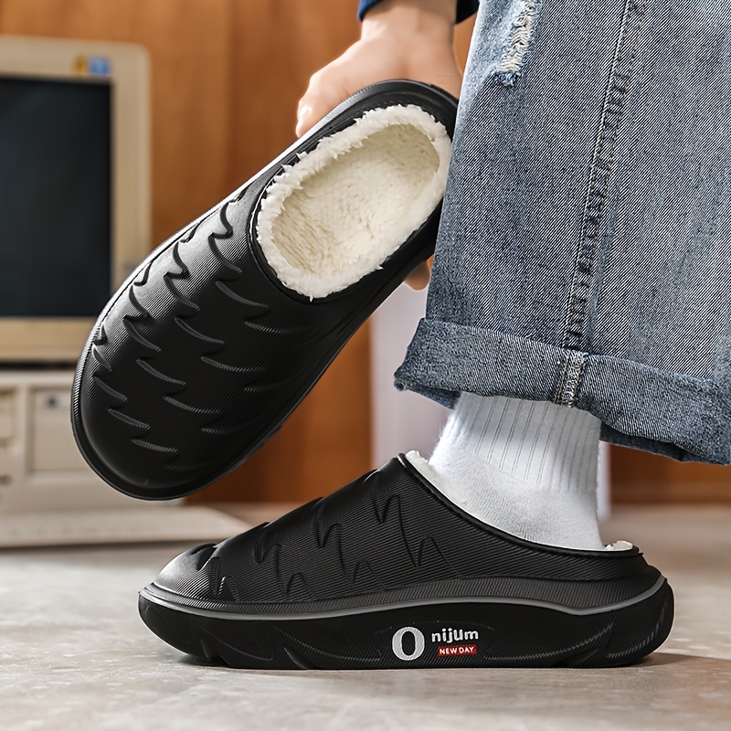 Chaussons d'hiver en peluche robustes pour hommes et femmes avec semelle de haute qualité et semelle épaisse - Tout-terrain intérieur/extérieur, antidérapants - Conçus pour la neige et la glace - Bottines chaudes unisexes