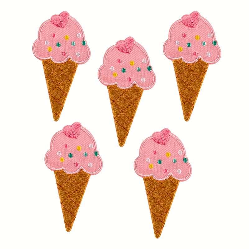 Image of 5pcs Ice Cream Iron-on Patches Suitable For Clothes, Backpacks, Hats, Jackets - Iron-on-on Diy Embellishments With Ice Cream Cone & Designs, No-sew Badge Application For Fabric Repair/decorations