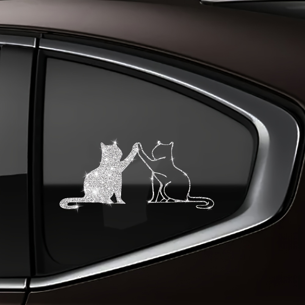Image of 1pc 2 Cute Cats Pattern Car Sticker Glitter Car Decoration Reflective Sticker Car Window Glass Car Body Sticker Home Door And Window Sticker Laptop Personalized Sticker Motorcycle Fashion Sticker