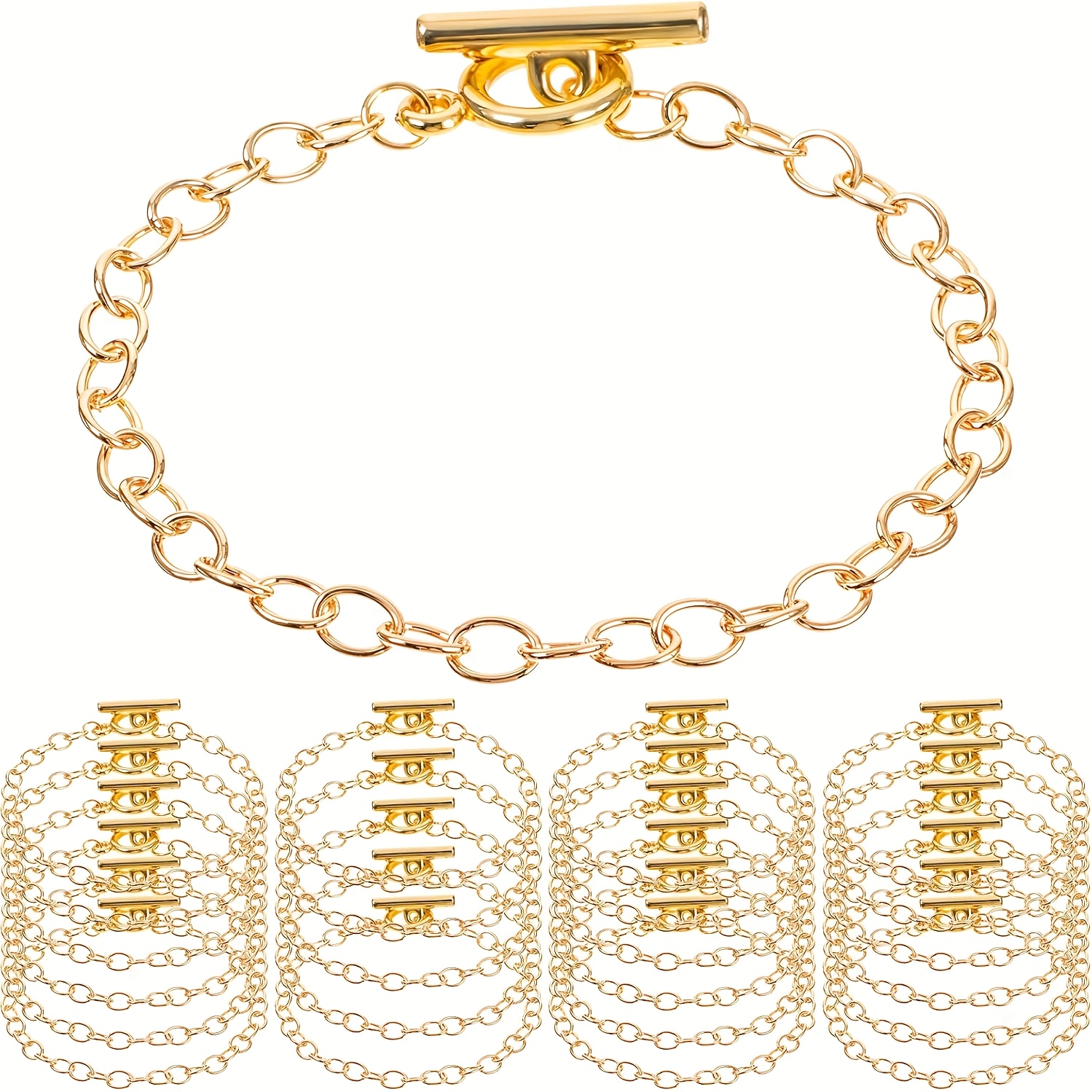 E-shop Ein Set aus 12 Kettenarmbändern für die Schmuckherstellung, mit metallbeschichteten Gliedern, ausgestattet mit O-Ring-Verschlüssen und
