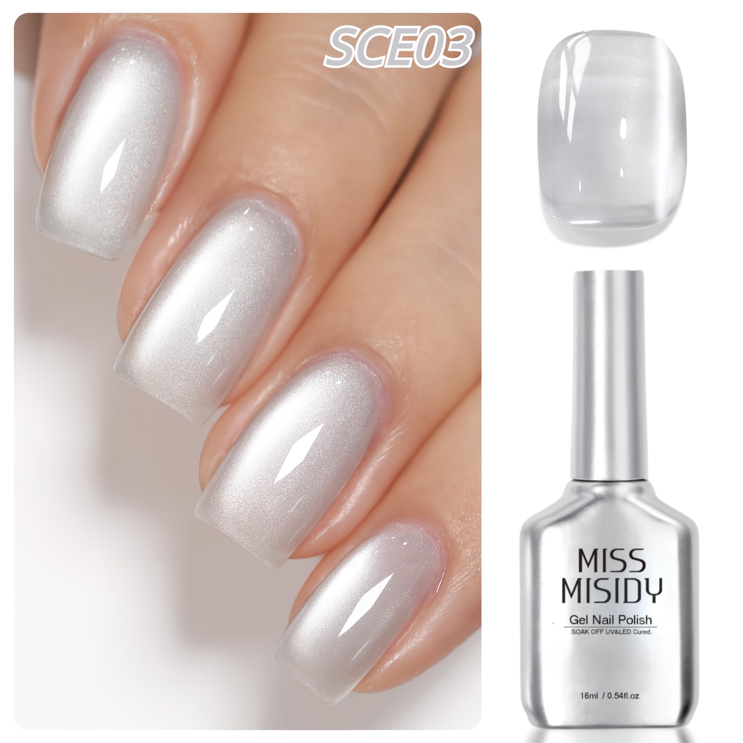 Image of Miss Misidy Jelly Eye Gel Polish 16ml Holographic Glitter Shimmer Translucent Sheer Color Magnetic Nail Polish (jelly Silvery-sce03)