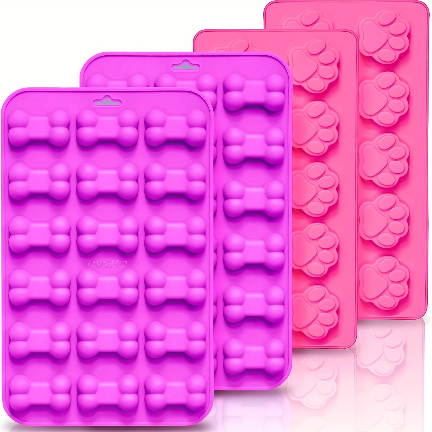 4 Pack Reusable Silicone Molds | Shaped, Flexible & Cube Of Ice Tray, Candy And Chocolate Making Mold For Homemade Baking Dog Treats, Jelly, Biscuit & Cupcake