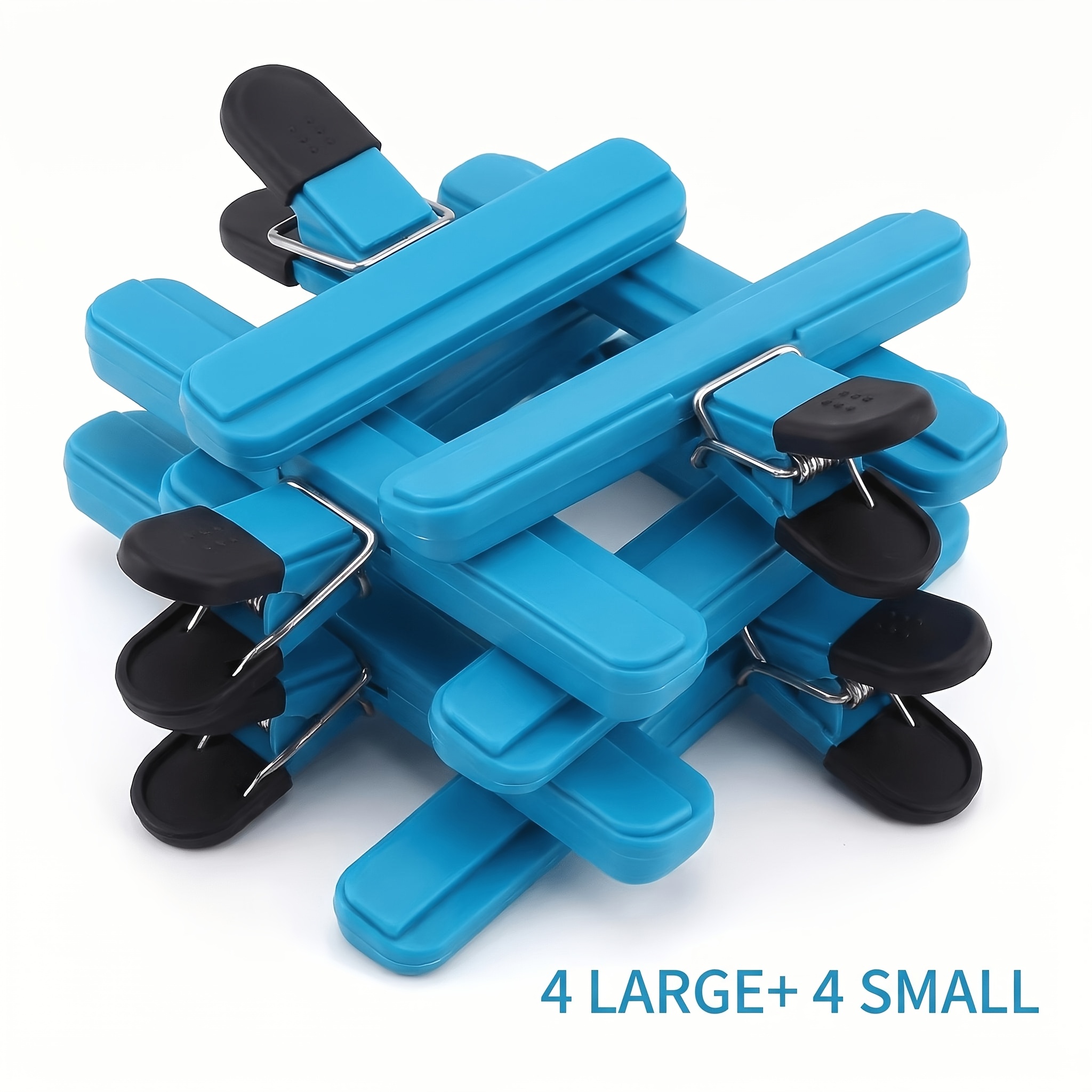 TEMU 8-pack Heavy-duty Food Bag Sealing Clips, 4 Large & 4 Small Blue Reusable Non-slip Bag Closers For Chips, Snacks, Coffee, Cereal And Food,