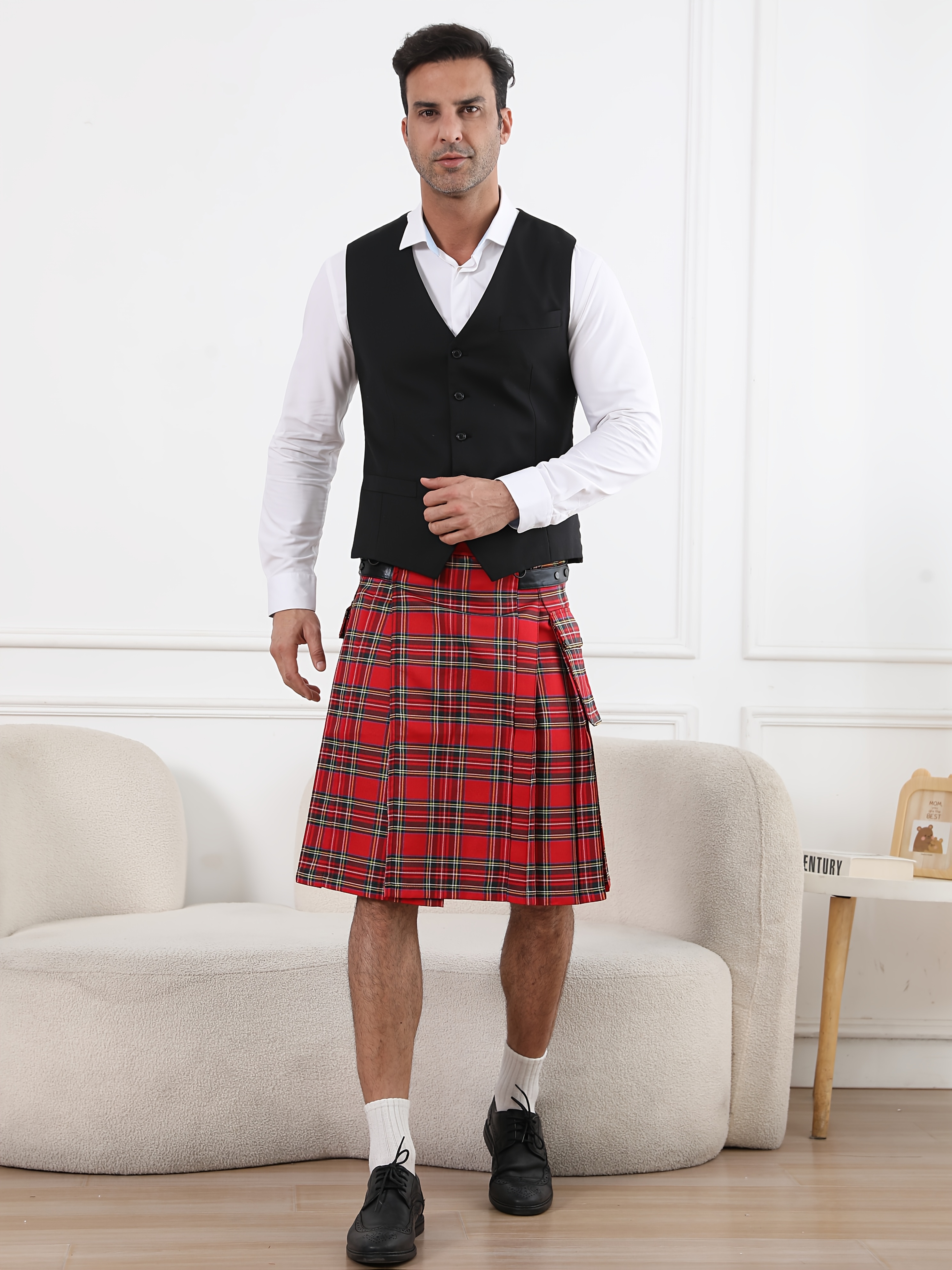 Plaid Pantaloni Uomo Stile Scozzese Tartan Jacket Pantalone