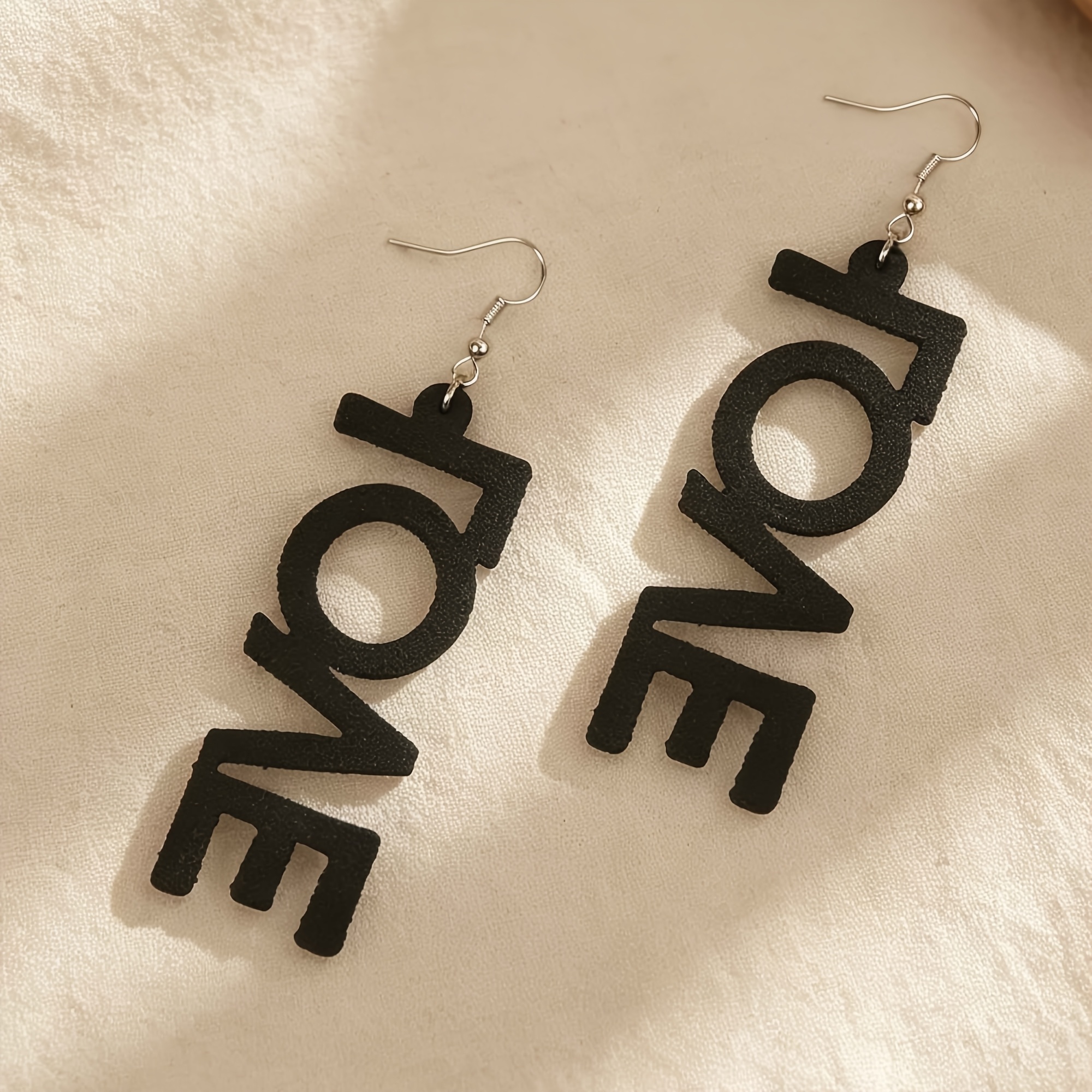 Women's LOVE Letter Faux Leather Pendant Earrings, Unique Dangle Design