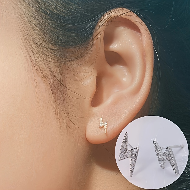 

Festive Punk-inspired Miniature Lightning Earrings - Synthetic Zirconia, Alloy, And Unplated Earposts - Suitable For Ages 15 And Up