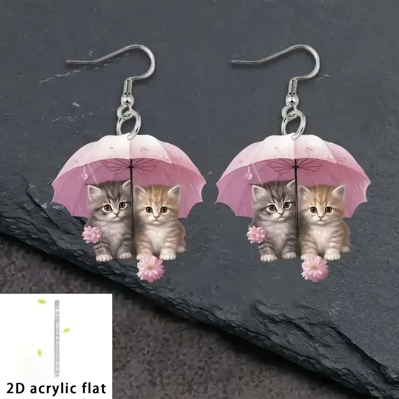2d flat 2d flat a pair new years umbrella kitten acrylic earrings 2d flat details 0