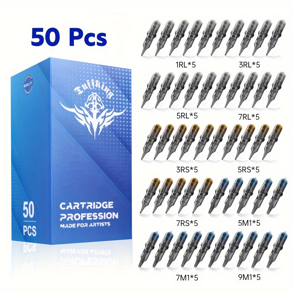 

Tuffking Tattoo Cartridge Needles 10/20/30/40/50pcs - Mixed Sizes Cartridge Needles, Rl Rs Rm M1 Size Tattoo Needle For Tattoo Artists And Beginners, Body Art Design For Tattoo Supplies