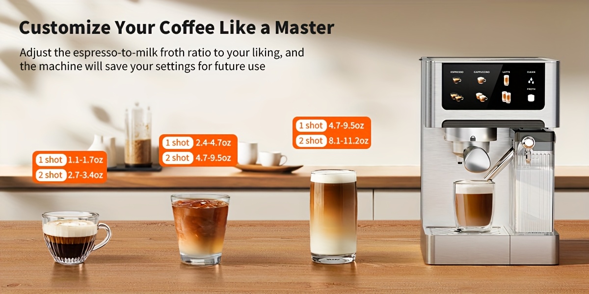 20-Bar 3-in-1 Espresso Machine with Automatic Milk Frother, 1.8L Water Tank, Dual-Boiler Heating for Fast Brewing, LCD Touchscreen, Stainless Steel Construction, Brew Espresso, Cappuccino And Latte.