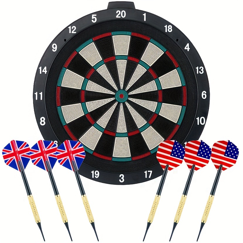 

18-inch Plastic Dart Board With 6 Soft-tip Darts For Indoor And Outdoor Games And Safety Practice