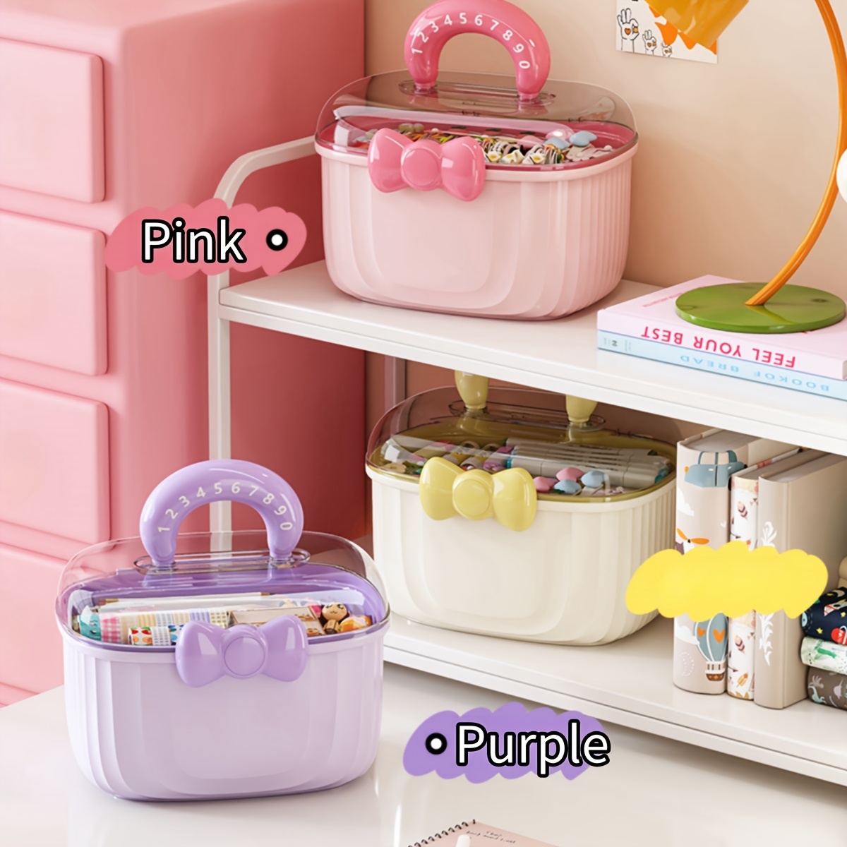 

1pc Cute Transparent Plastic Storage Box With Handle - , Organizer For Jewelry, Hair Accessories, Stationery, And Pills, In Large Or Small Sizes, Decorative Storage Box