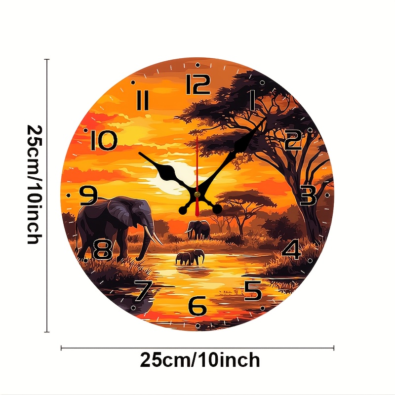TEMU At Sunset Backdrop Clock - 10inch Wood Veneer Round Silent Flat Wall Clock - Batteries Not Included - Ideal For Living Room, Bedroom, Outdoor