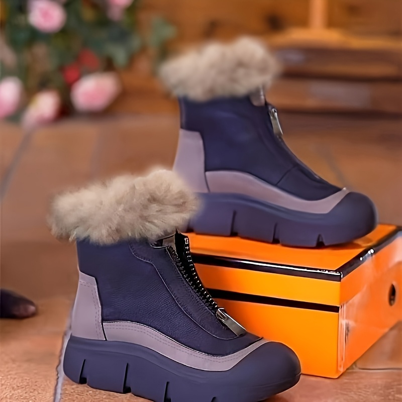 TEMU Women's Winter Boots - Slip-on High-top Ankle Boots With Thick Pvc Sole, Non-slip Traction, Warm Lining - Snow Boots For Ice, Snow, And Everyday