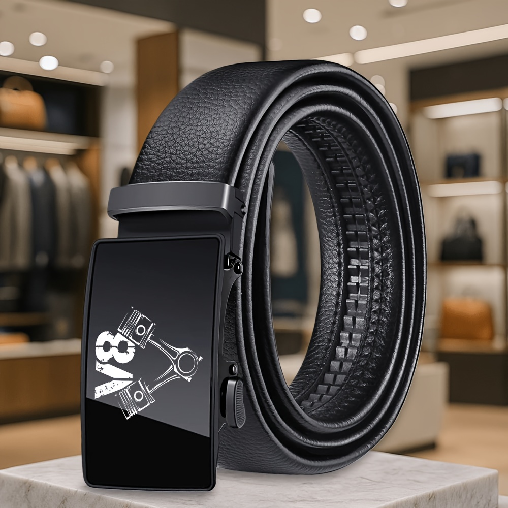 TEMU V8 Series Exquisite Printed Men's Novelty Belt, Premium Versatile Fashion Vintage With Two-color , High-end Travel Unisex Belt, Essential Belt