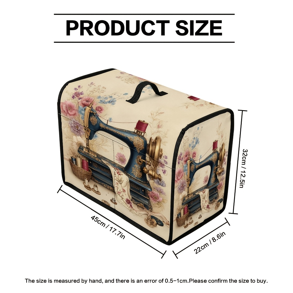 TEMU Impression plate 2D, 1pc, Housse de machine à coudre avec poche - Machine à coudre vintage avec motif floral imprimé de protection contre la